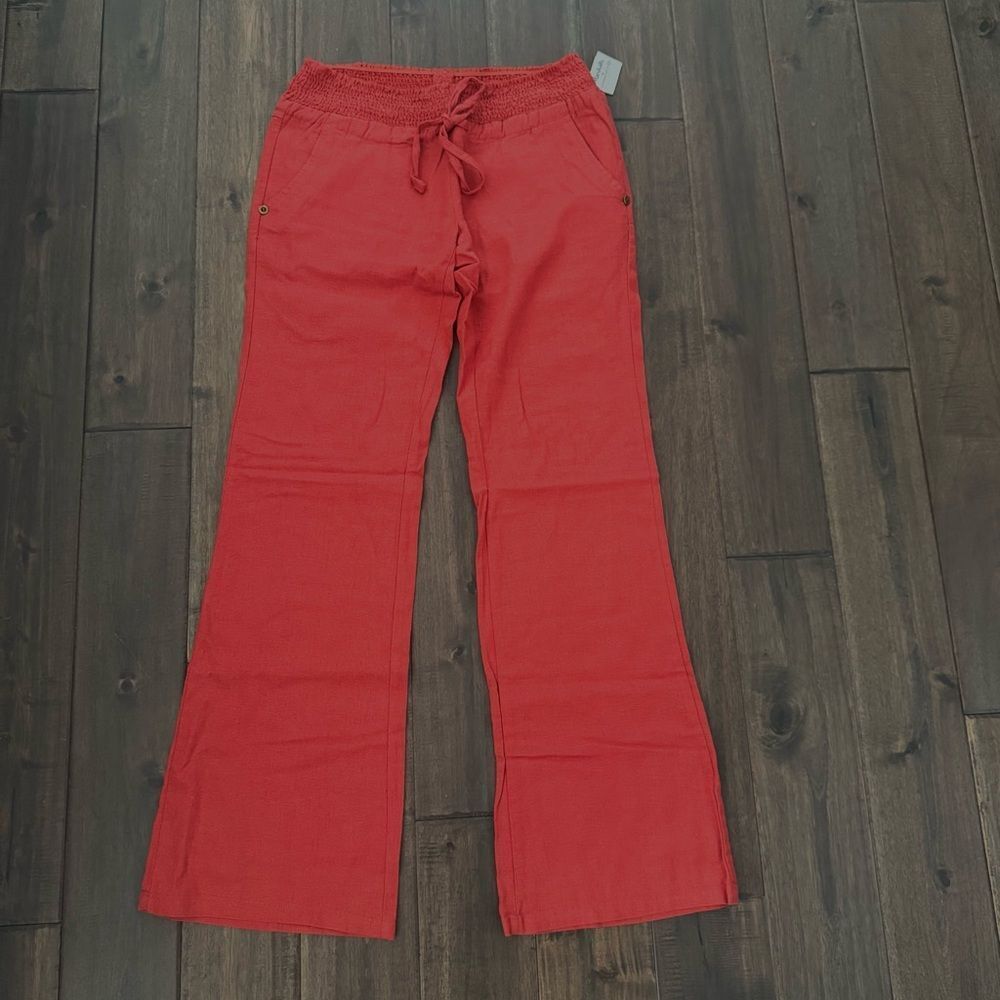 Burnt Orange Rust Wide Leg Elastic Tie Waist Casual Pants with Pockets S NWT